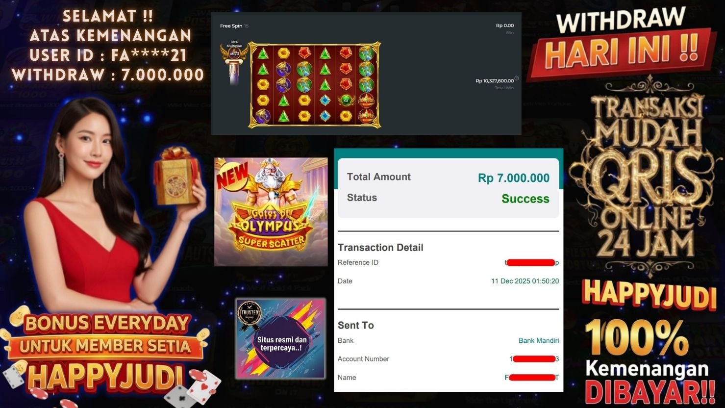 HAPPYJUDI JACKPOT SLOT GATES OF OLYMPUS SUPER SCATTER